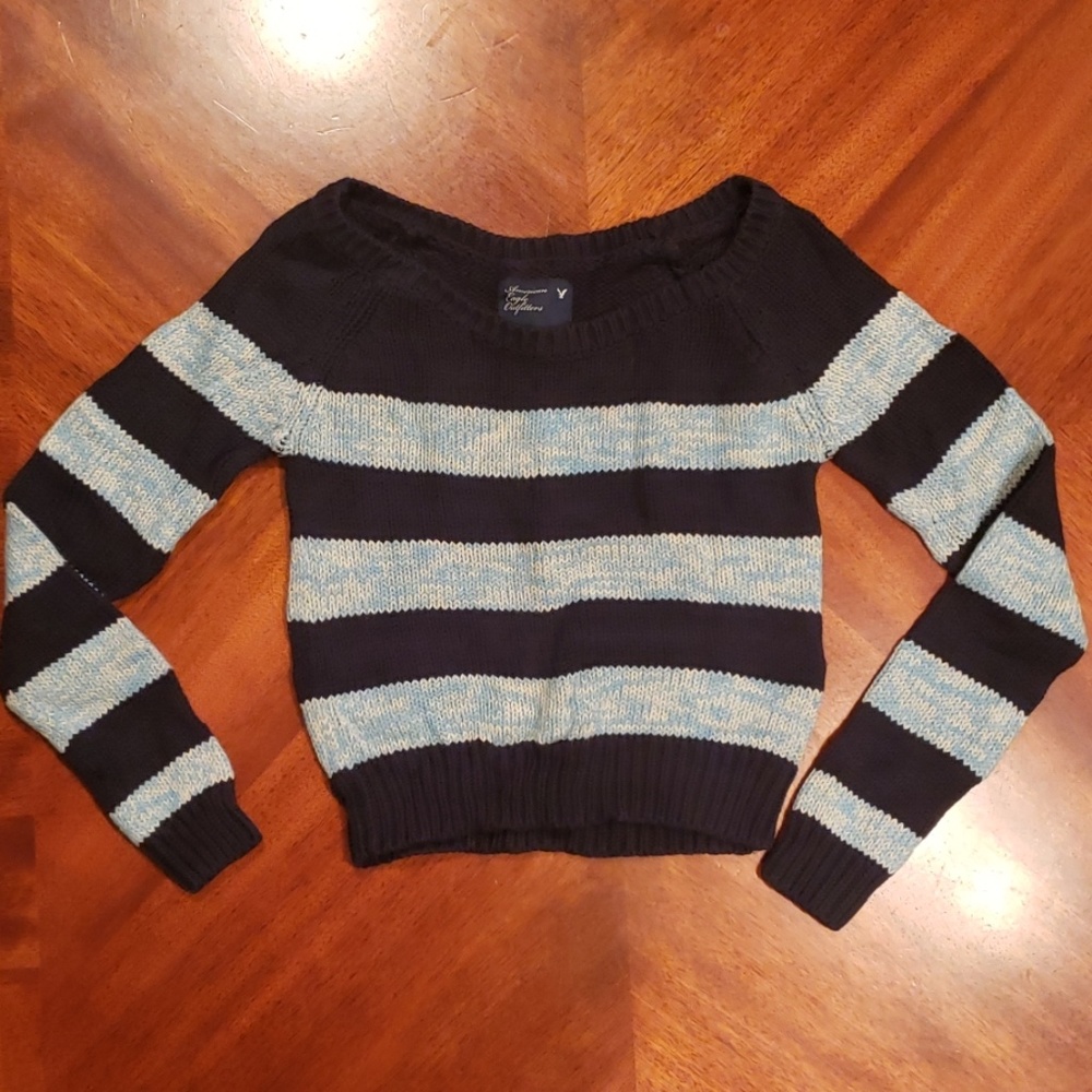 American Eagle Outfitters Black and Blue Striped Sweater